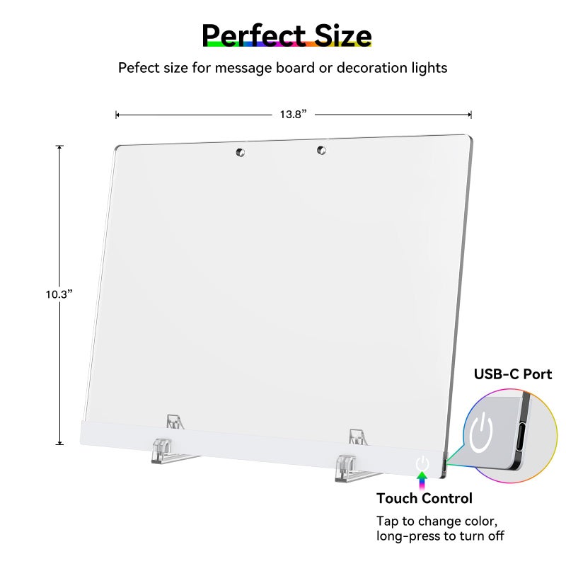 Bailkind Acrylic Dry Erase Board with Light  13.7""X10"" 6-Color Neon Glow Memo LED Light-Up Message Note Board with Stand as Night Light for Room/Store/Office/Festival/Gift  Touch Control  7 Markers - Image 5
